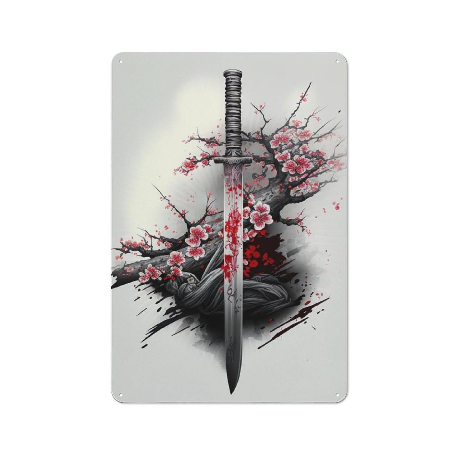 Junmoney Japanese Katana Tin Wall Plaque 30X20cm With For Studio Or Craft Room, For Metal Sign Collectors, For Kitchen And Home Bar Decor