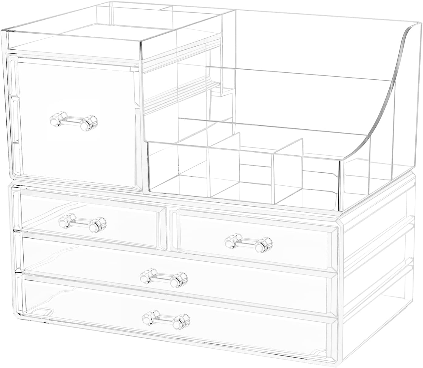 Cq acrylic Makeup Organizer for Vanity,Multifunction Desk Organizer with 5 Drawers,Clear Bathroom Organizer Countertop for Cosmetics,Lipsticks,Jewelry,Nail Care,Skincare