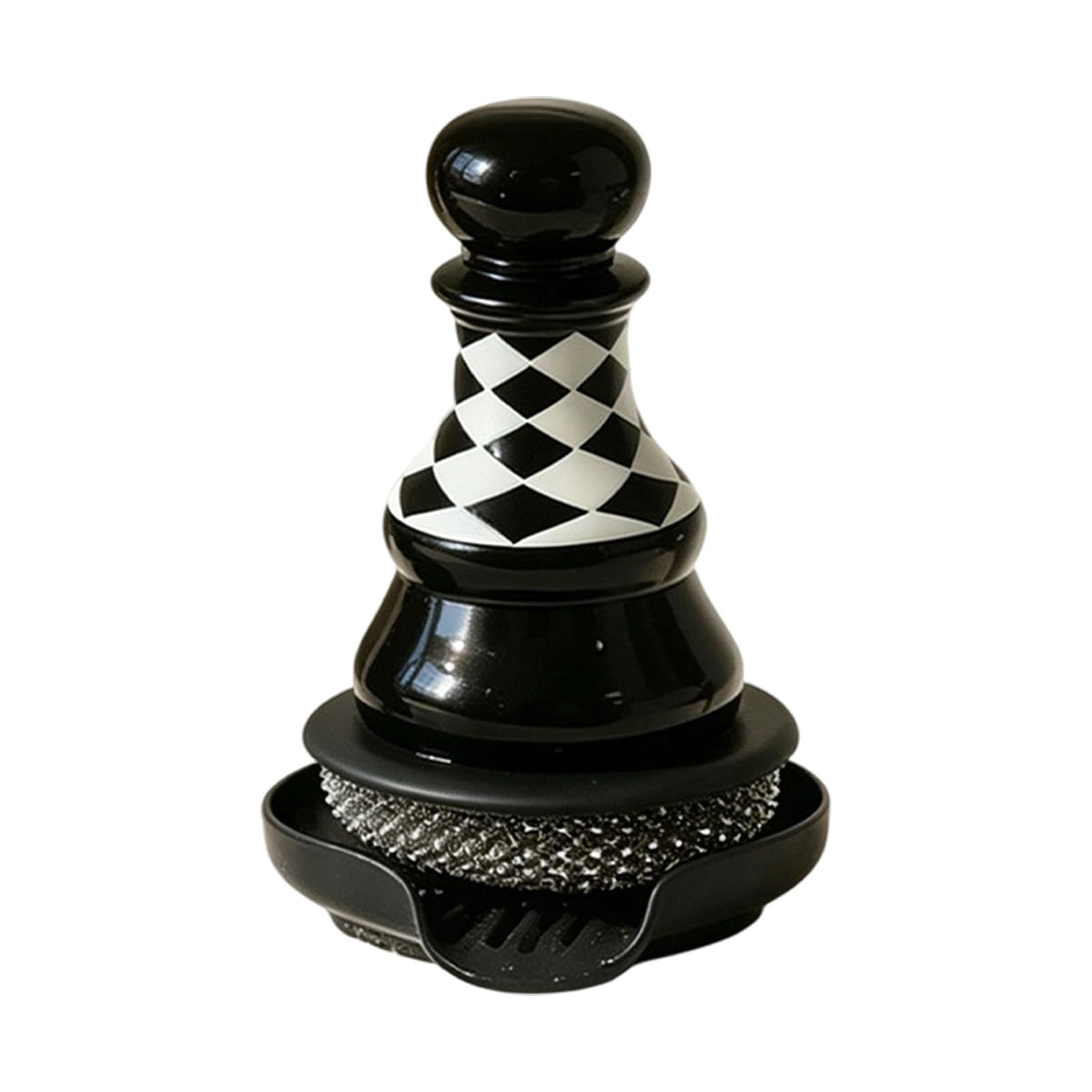 Mekalero Decorative Chess Patterned Pots Scrubber Artistic Dishwashing Tool Set Multifunctional Cleaning Brush Innovation Container Scourer