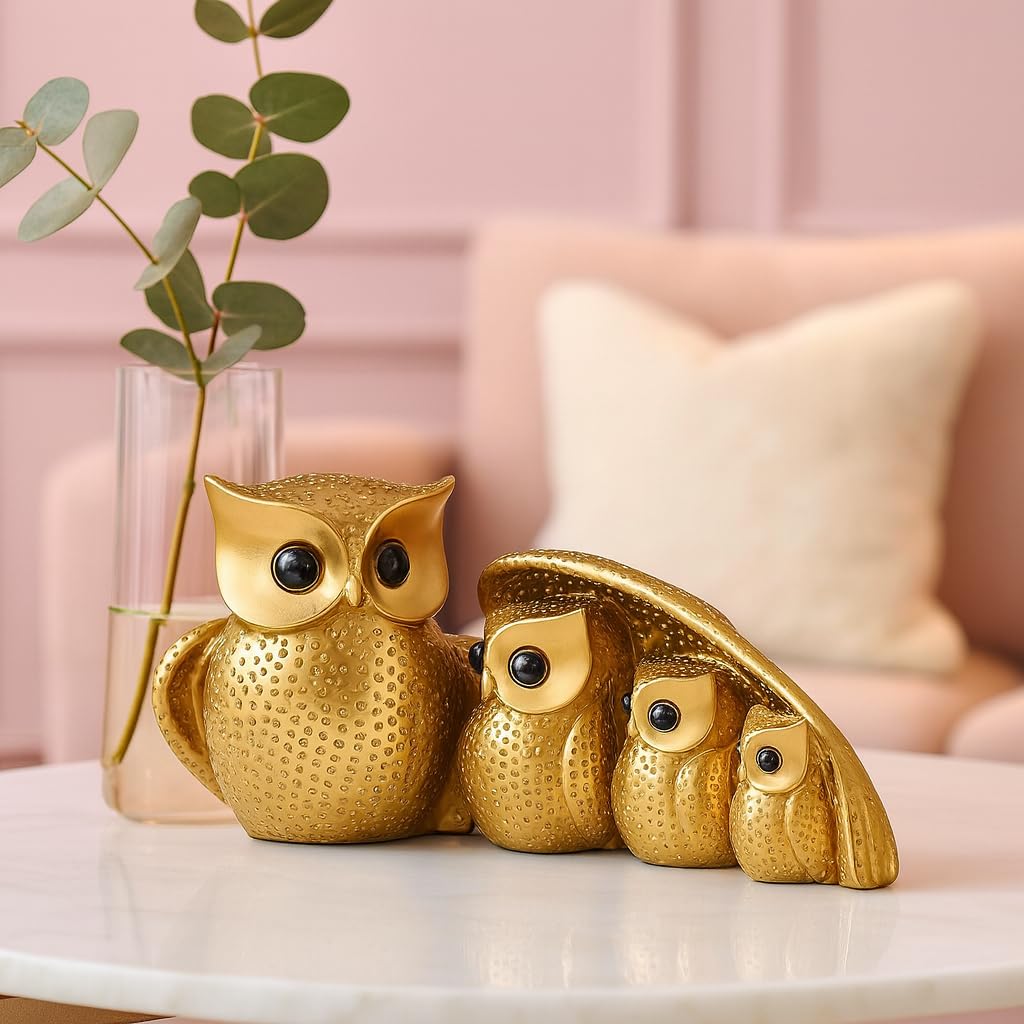 Xtore® Golden Owl Family (Mother & Child) for Home Decor (Pack of 1, Golden)