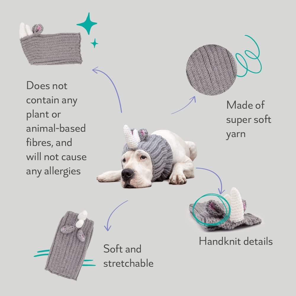 Zoo Snoods Rhino Costume - Knit Dog Snood Ear Wrap for Pets, Warm Neck Cover for Halloween and Winter (Small)