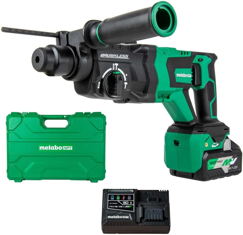 Metabo HPT 36V MultiVolt™ Cordless Rotary Hammer Kit | SDS PLUS | 1-1/8-Inch | D-Handle | Includes 36V - 4.0Ah MultiVolt™ Battery | Reactive Force Control | DH3628DD