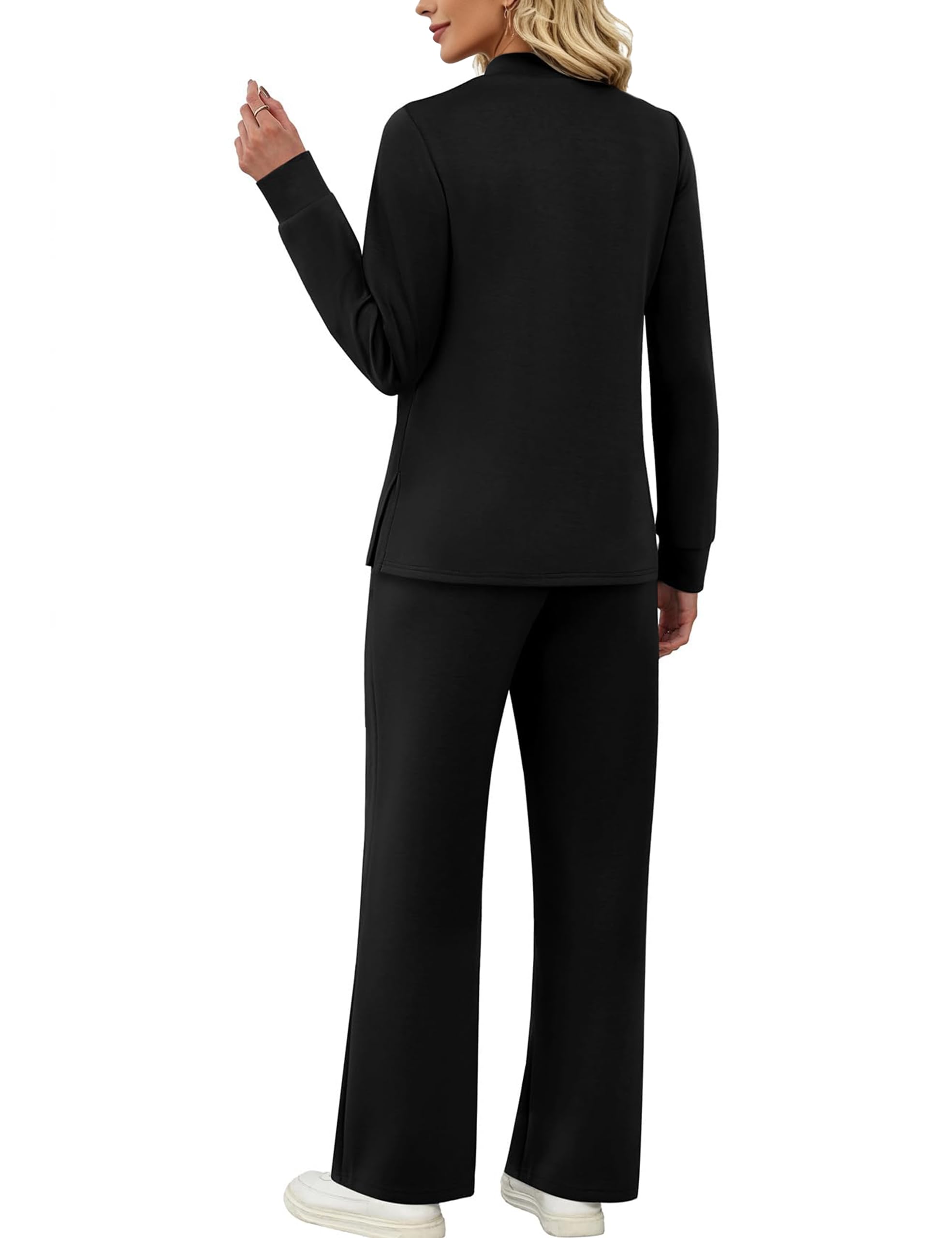 Desol Pantaloni da donna a due pezzi, a maniche lunghe, a gamba larga, per