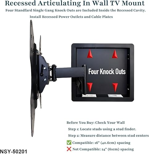 Miniatura 3 de NSY-50201 Soporte de TV empotrado en pared para pantallas planas de 42 a 75 pulgadas con extensión de 19 pulgadas de largo, cero holgura, perfil