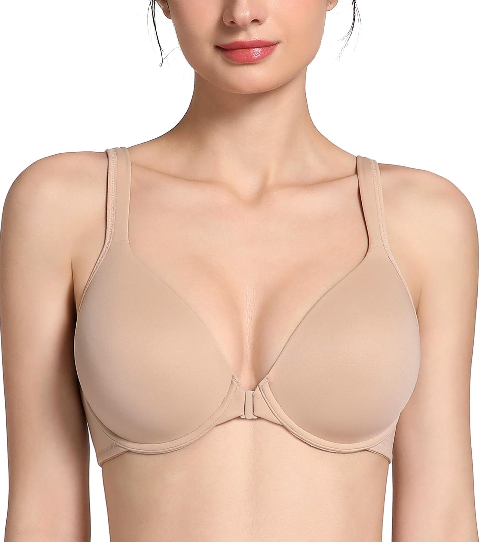 Lemorosy Soutien-Gorge Femme Classique Fermeture Devant à Armature Bonnet Complet Col en V Confortable