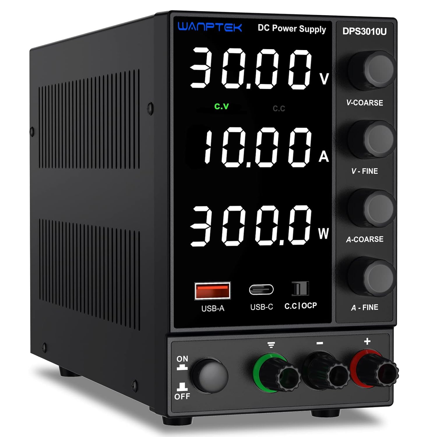 DC Power Supply Variable, Adjustable Switching Regulated (30 V 0-10A) with Encoder Coarse & Fine Adjustments Knob, Bench with USB & Type-C Quick-Charge Interface