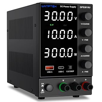 DC Power Supply Variable, Adjustable Switching Regulated 30 V 0-10A with Encoder Coarse & Fine Adjustments Knob, Bench with USB & Type-C Quick-Charge Interface