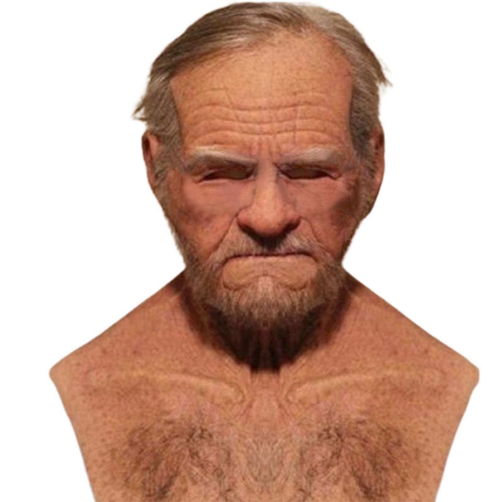 SCGHBK Realistic Old Man Mask Halloween Mask Scary Latex Old Man Grandpa Mask Halloween Wrinkle Face Mask