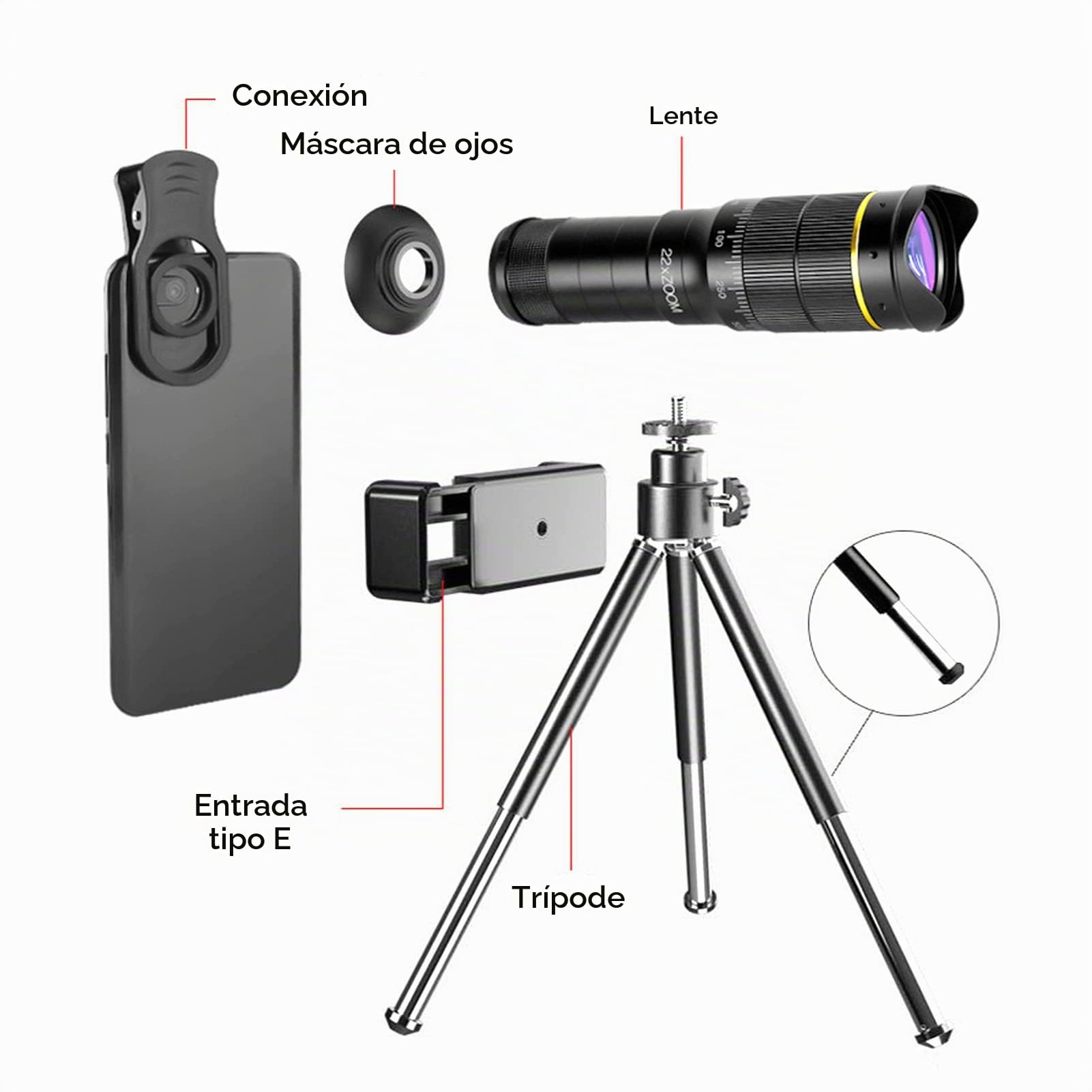 Lente de la Cámara del Teléfono Celular, Clip de Ajuste Doble en la Lente del Teléfono Celular con Aumento de 32X, Compatible con Ultra Gran Angular de 0.63X y Lente Ojo de