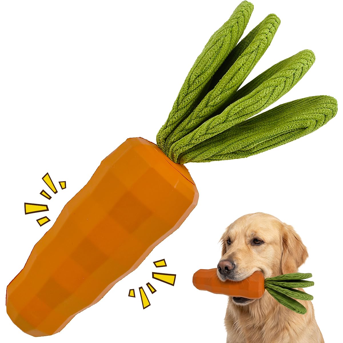 OLRWSLG Dog Toys for Aggressive Chewers Carrot Indestructible Dog Toys Squeaky Dogs Teething Toy Natural Rubber Tough Dogs Toy Interactive Squeaky Pet Toyes Keep Them Busy Reduce Boredom Clean Teeth