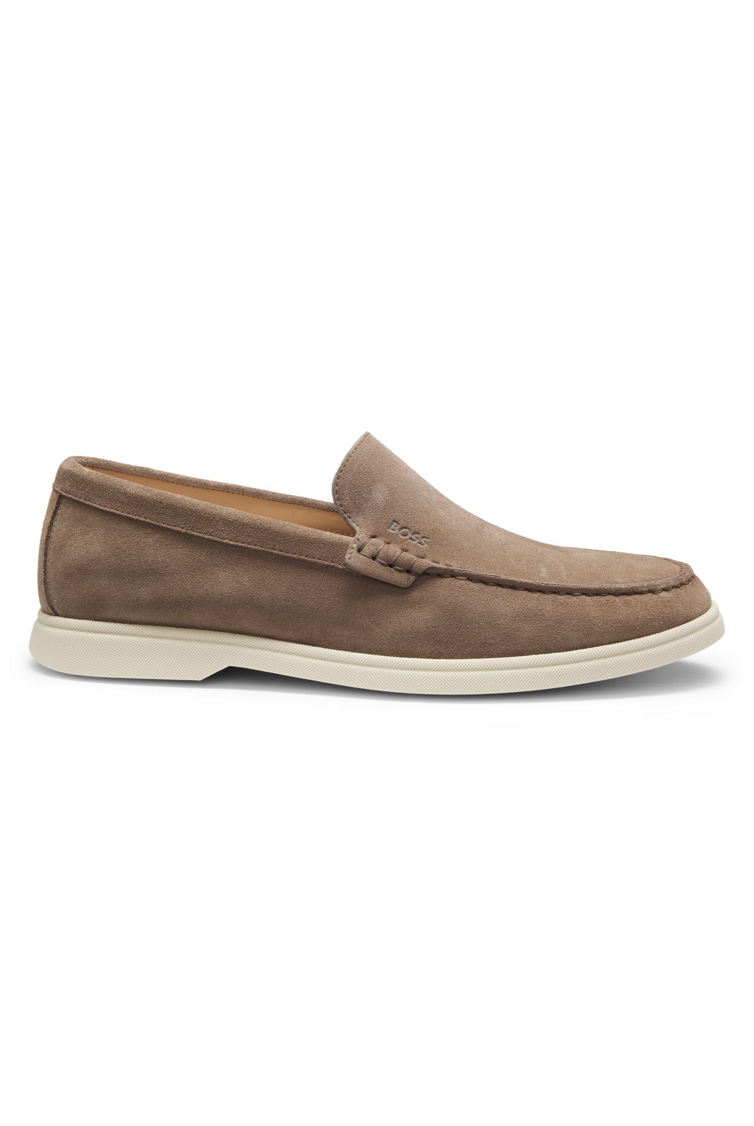 BOSS Mens Sienne Loaf Suede Loafers with Embossed Logo Size 7 Beige