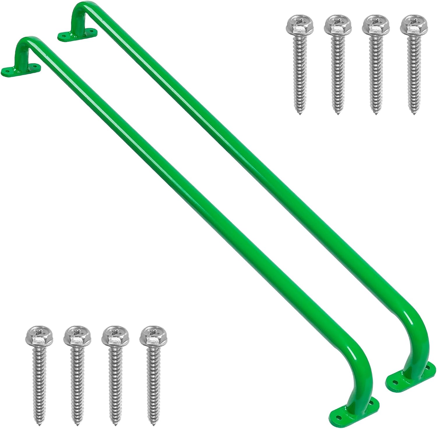 37'' Playhouse Ladder Handle (1 Pair), Metal Green Playground Safety Handle, Swing Set Grab Handles, Playset Kids Handle Bar, Hand Grip for Treehouse, Jungle Gym, Rock Climbing Wall - 500LBS