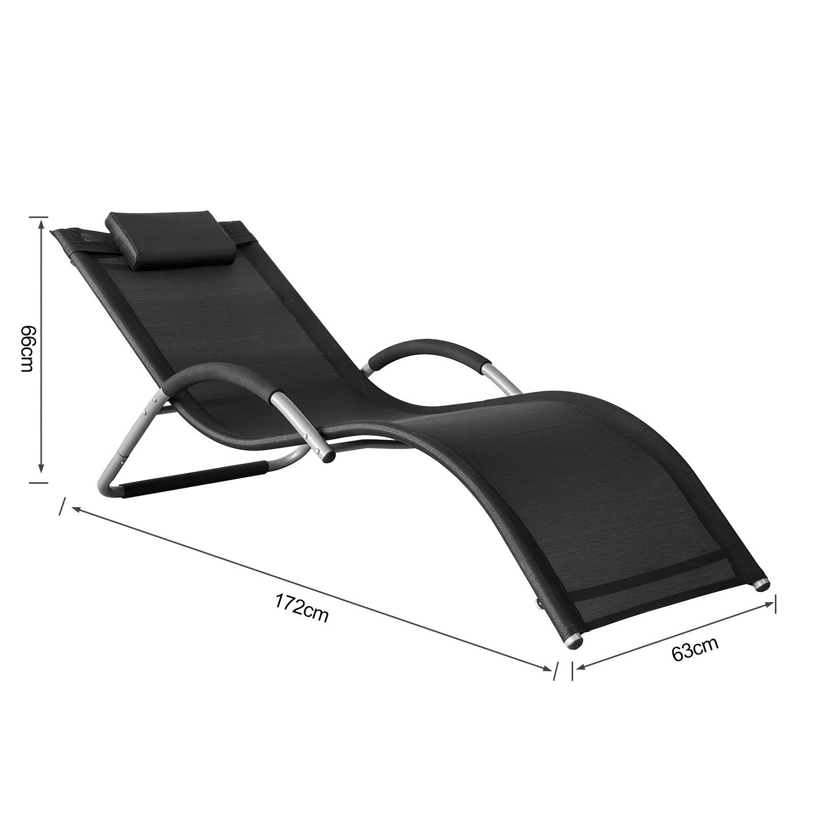 SoBuy Sonnenliege Strandliege Gartenliege Relaxstuhl mit Kissen für Gärten, Höfe, Strände, Balkone 120 kg Belastung Schwarz BHT ca. 55x67x165cm OGS38-SCH