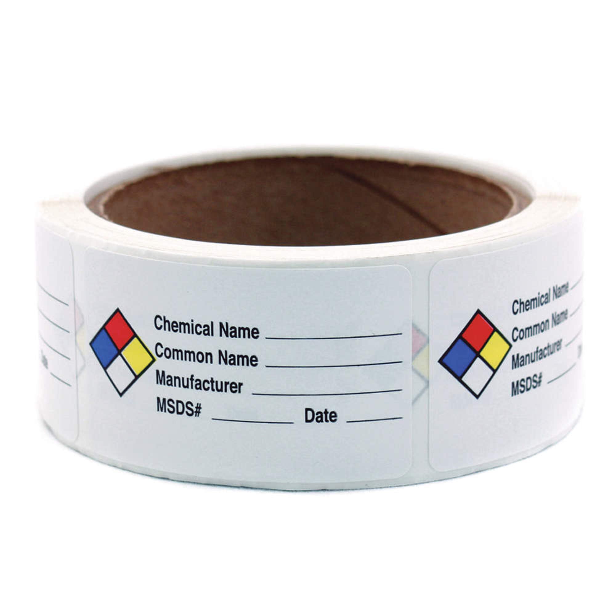 163-0013 Litho Removable Adhesive HMIG Label with 4 Color Imprint, Common Chemical Name (with blank), 2-1/2" Length x 1-1/2" Width, For Identifying and Marking, White (Roll of 250)