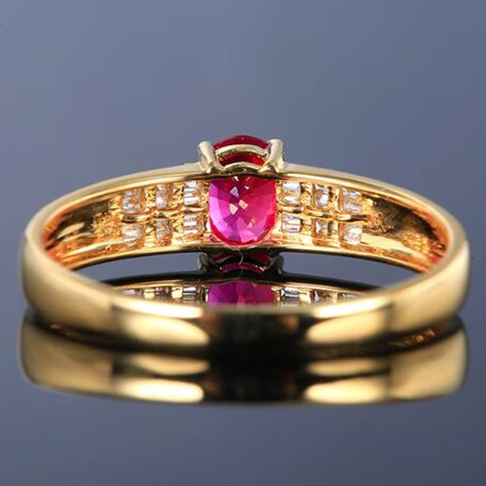 KnSam 18-karatowy złoty pierścionek, rubinowy owalny labrador stworzony 0,35 ct, 3,7 x 4,7 mm, zestaw błyszczących Moissanites, spersonalizowana biżuteria damska
