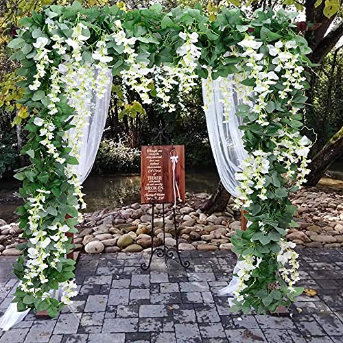 Neoones 6 Pack Total 39.6 Ft Silk Wisteria Garland Artificial Flowers Wisteria Vine Rattan Fake Hanging Silk Flower For Home Indoor And Outdoor Garden Ceremony Wedding Arch Floral Decoration (White) #TOP6