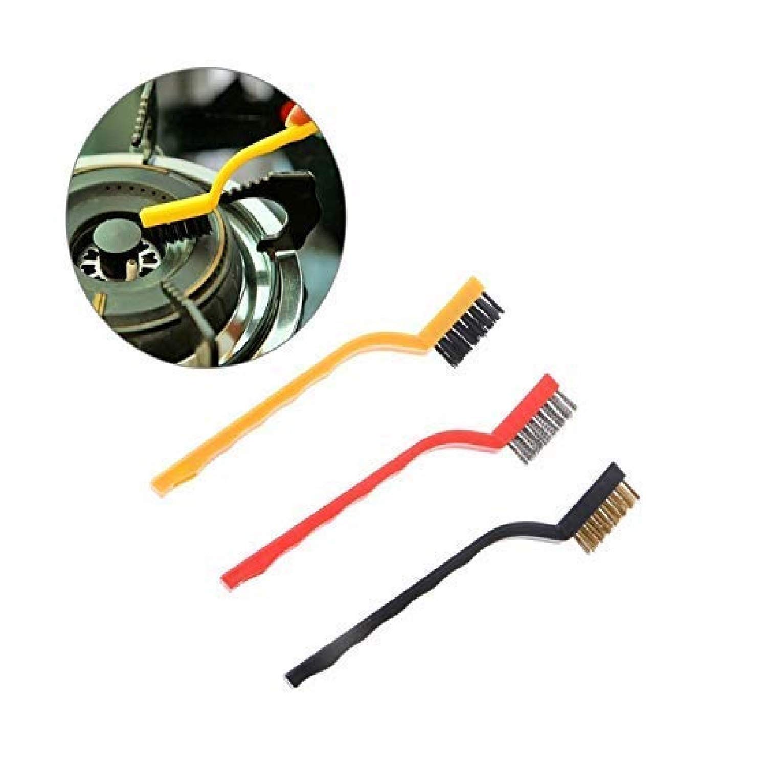 EVOHOME® Mini Plastic Gas Cleaning Brush Tool Kit Wire Brush Set Brass Nylon Stainless Steel Bristles Household Cleaning Brush for Gas Stove Burner Car Kitchen Tiles Tap Cleaning Tool (Pack of 3) 2 61SA5vug6mL. SL1500