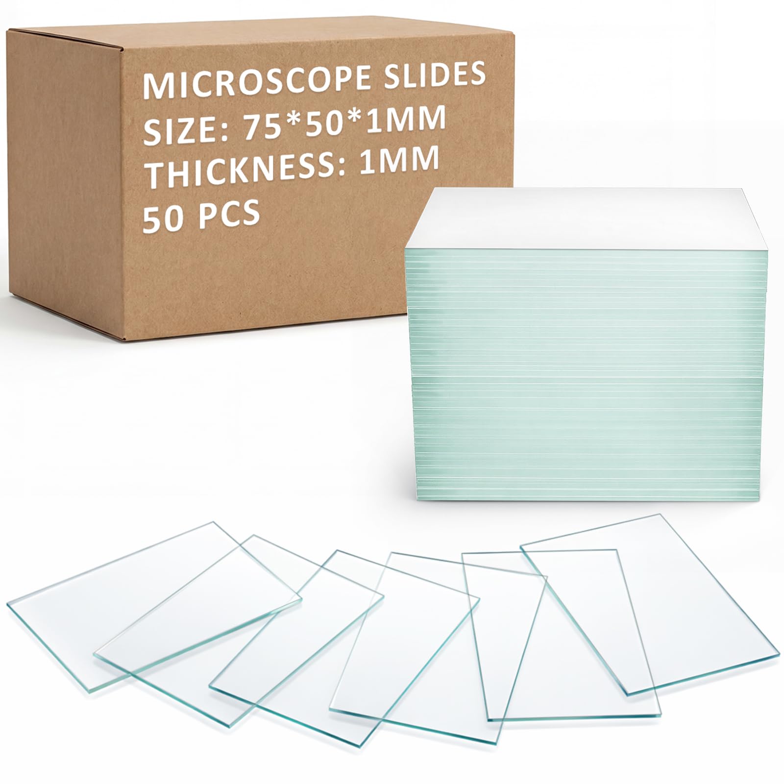 Sosation 50 diapositivas de microscopio de vidrio prelimpiadas de 75 x 50 mm de alta transparencia para laboratorios escolares, observación biológica profesional