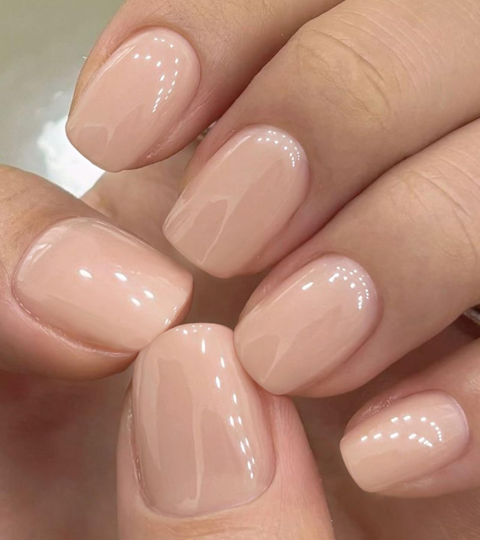 Photo 1 of Artquee Press on Nails Short Soft Nude Square False Tips Glossy Reusable Fake Stick on Nails Kit for Women - 30 PCS 15 Sizes