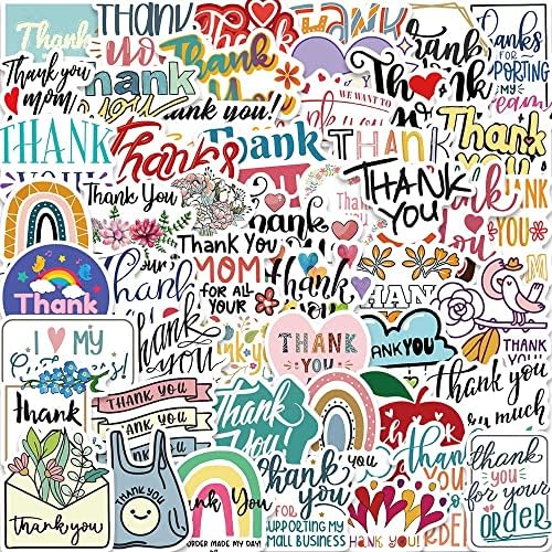 Yaroelrd Thank You Stickers 50 Sheets Water Bottle Waterproof Vinyl Decal Envelope Card Label Diary Gift Bag Packaging Scrapbook Laptop Kids Teen Adult Inspirational Friendship Decal, Multicolor