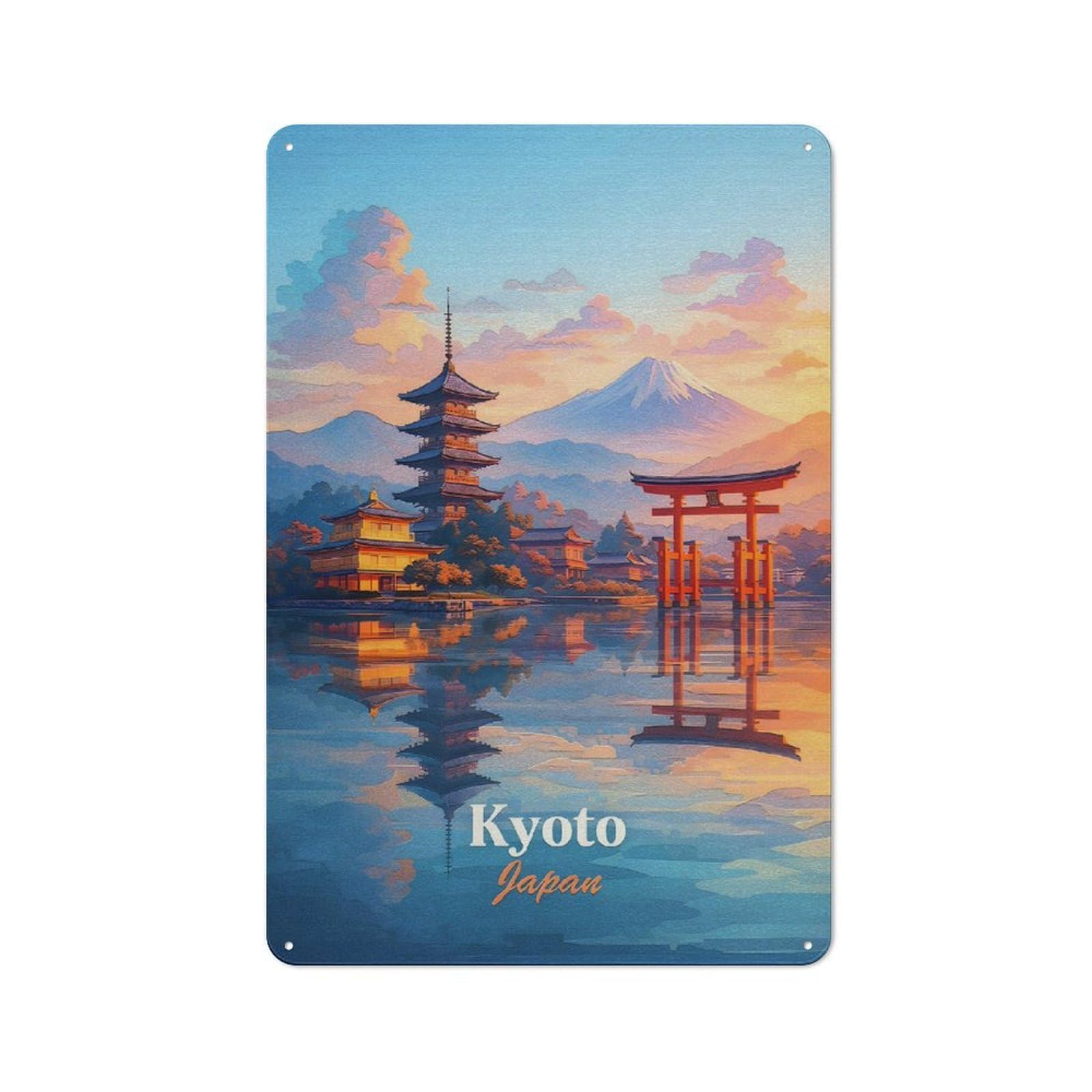 Junmoney Style-23 Classic Kyoto Japan Landscape Painting Metal Wall Sign 30X20cm, Pub Wall Decor For Diner, Restaurant, Shed Or Kitchen