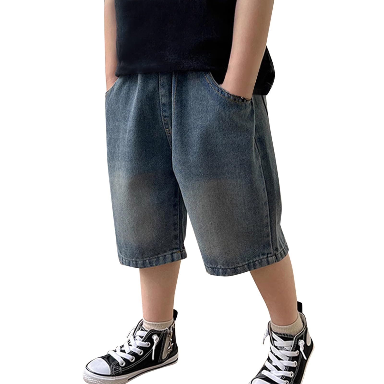 Ragazzi Baggy Jean Shorts Bambini Casual Elastico In Vita Cargo Gamba Larga Denim Shorts Estate Dritto Al Ginocchio Pantaloni Ragazzi Streetwear