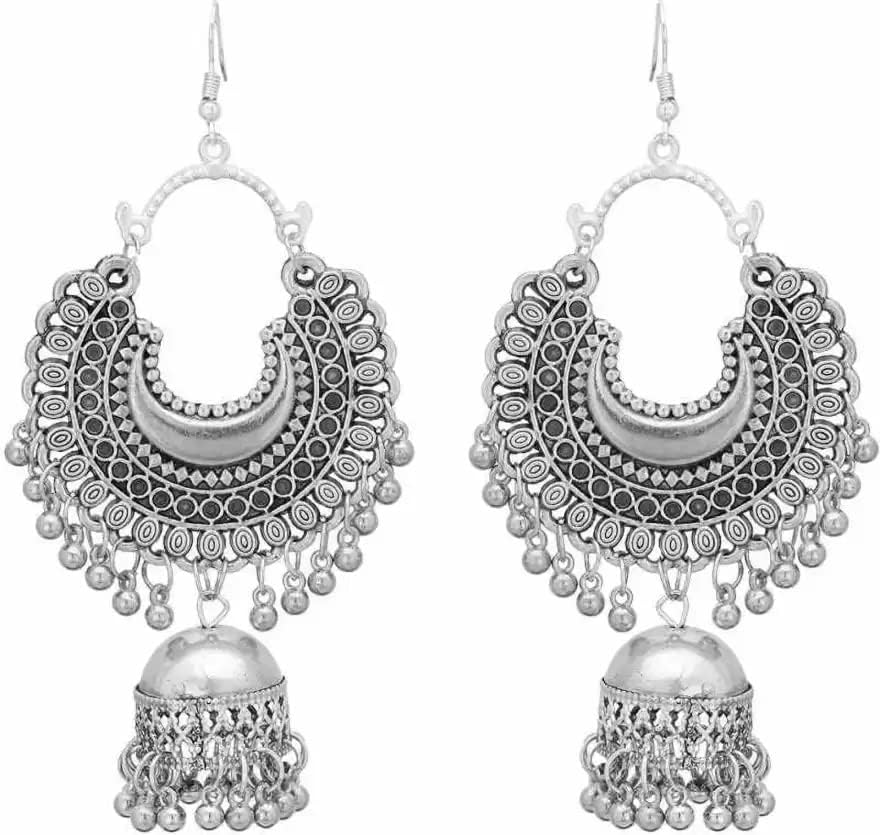 Lightweight Oxidised Chand Bali Jhumka Earring For Women & Girls | Festive Occasional Wear Long Hanging Earrings (B0D9VLN2XP) Amazon Price History, Amazon Price Tracker