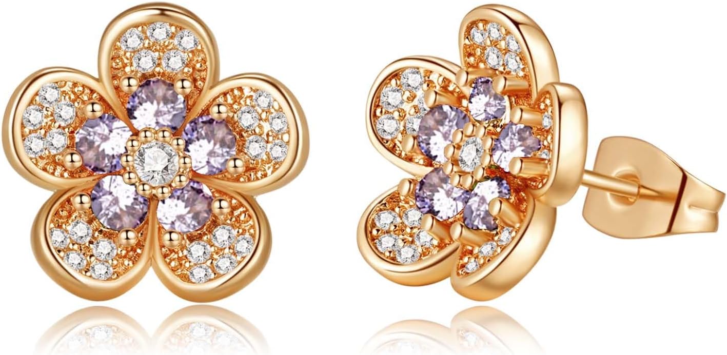Austrian Crystal Flower Stud Earrings for Women 925 Sterling Silver Hypoallergenic Fashion Jewelry