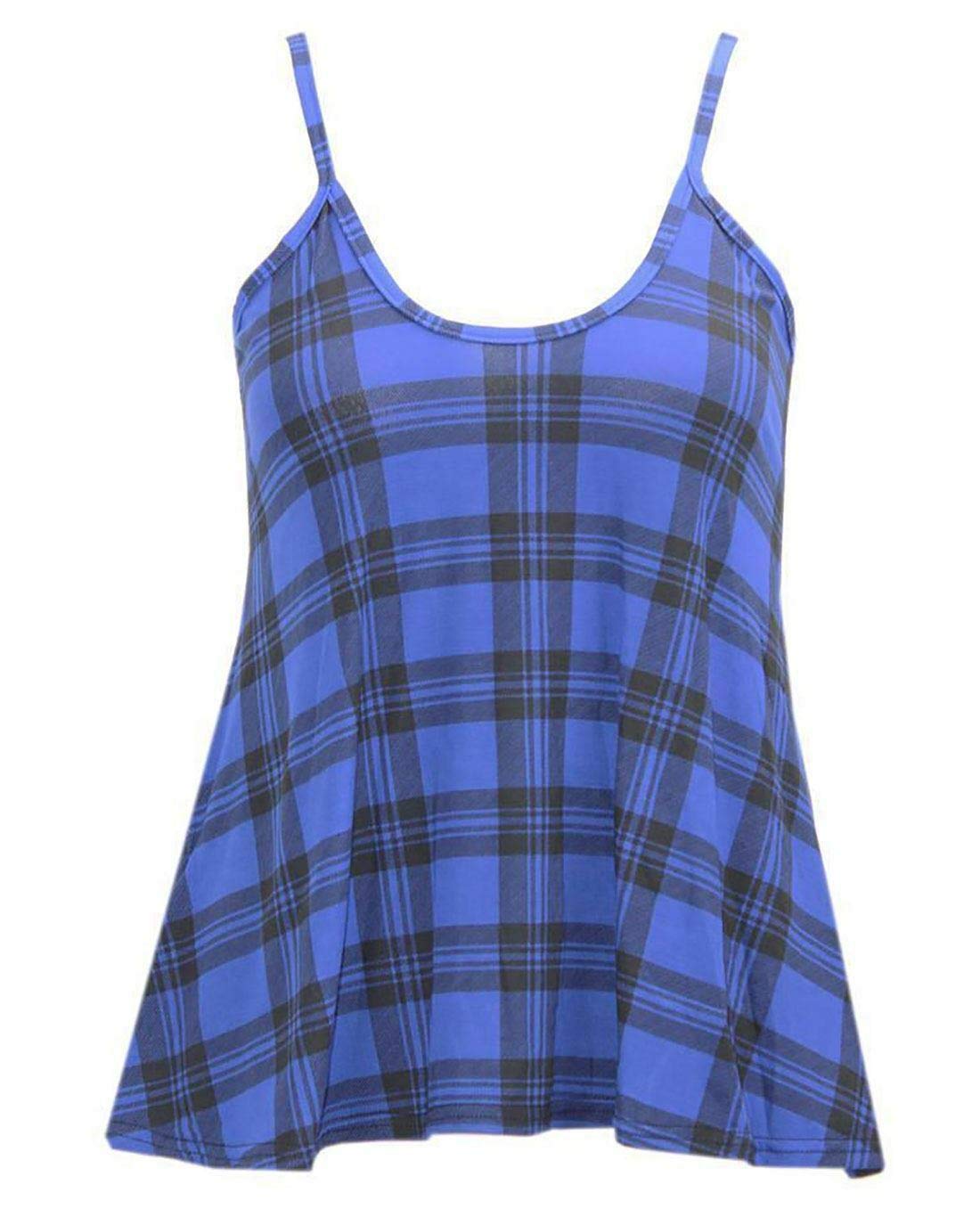 Gostyles Women's Blue Tartan Gostyles® Plain & Printed Spaghetti Strap Sleeveless Cami Vest, Summer Flared Swing Camisole Strappy Tank Tops (, 20-22)