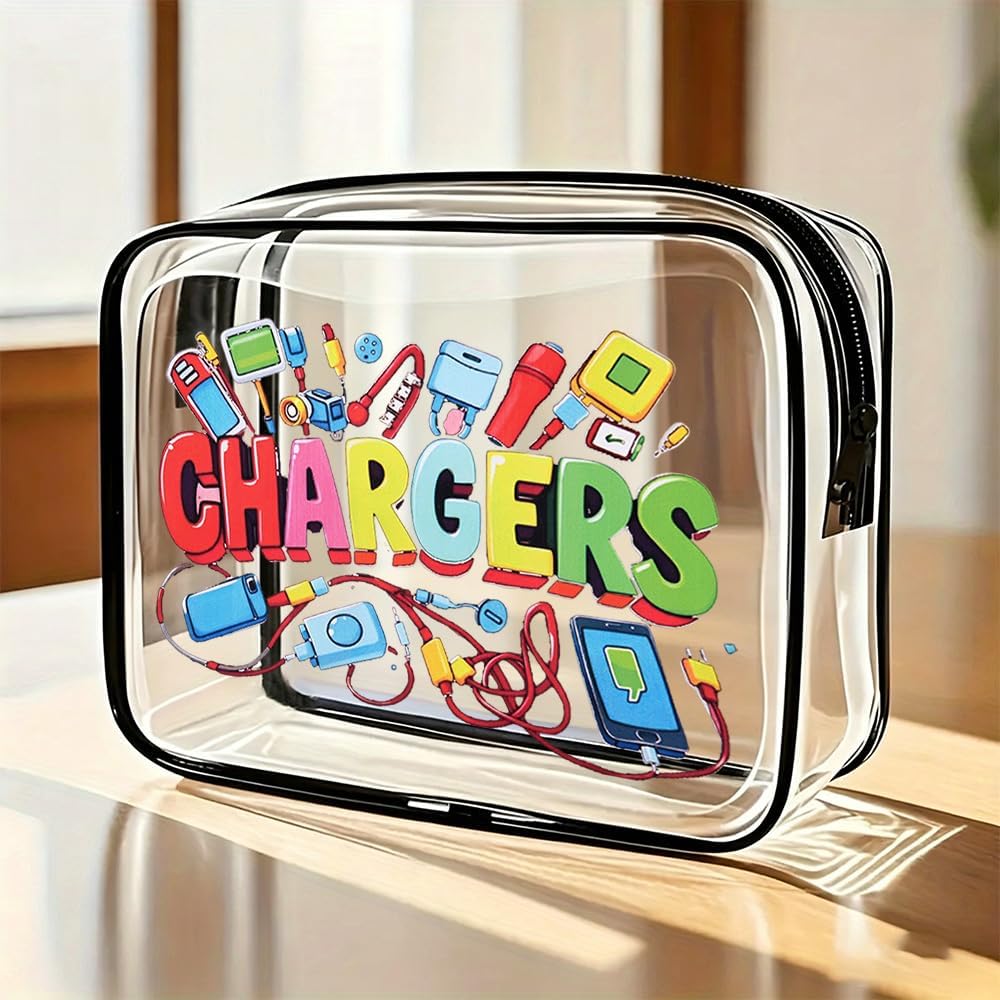 Funny Chargers Makeup Bag Clear Cosmetic Pouch With Zipper Pvc Waterproof Toiletry Organizer Bags For Man Women Transparent Cable Storage Pouch Gifts For Friends Electronic Accessories Case