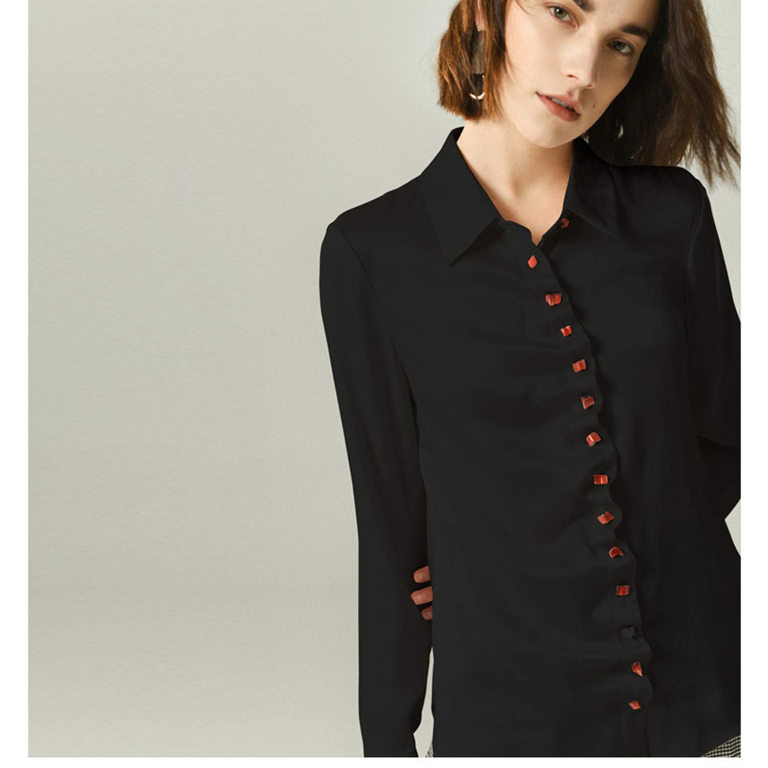 Camicia Elegante A Maniche Lunghe Tinta Unita, Top in Seta da Donna, Blusa