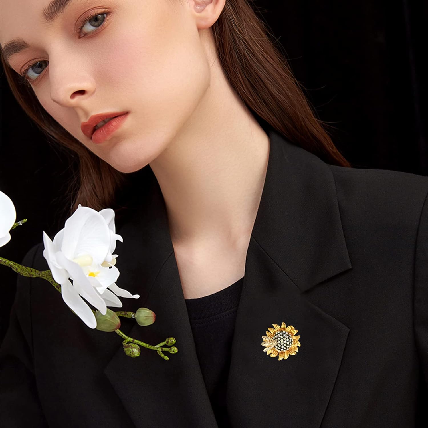 ETHOON Sunflower Brooch Pins for Women Crystal Rhinestones Retro Handmade Jewelry Elegant Sun Flower Brooches Pins - Image 4