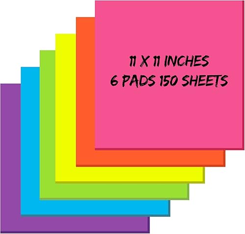 Zubebe 6 blocs de notas adhesivas grandes de 11 x 11 pulgadas, colores brillantes gigantes, bloc de notas autoadhesivas, notas cuadradas para