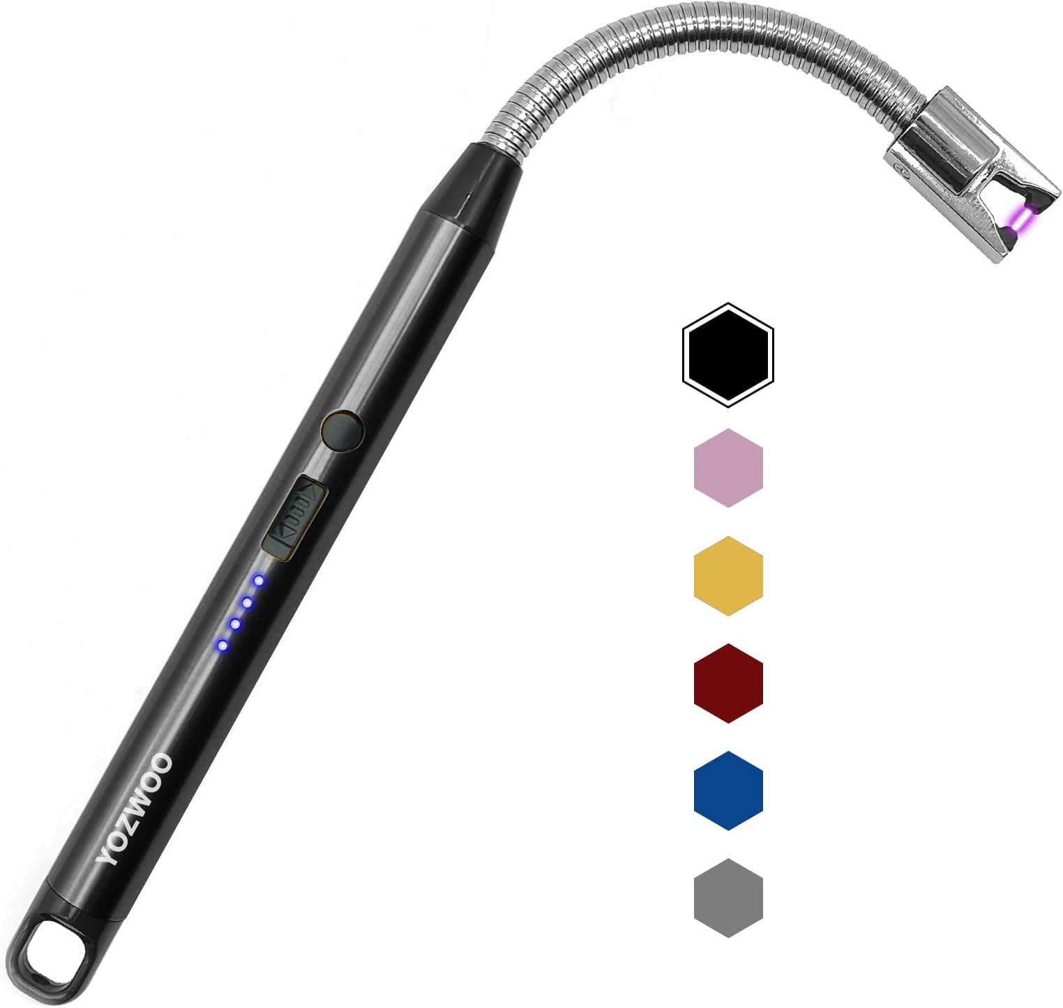 YOZWOO Electric Arc Plasma Lighter - Rechargeable USB C, Windproof, 360 Flexible Neck Design for Candle, Fireworks, Cooking (Black)