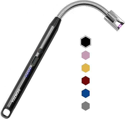 YOZWOO Encendedor eléctrico recargable de plasma de arco USB C, encendedor de velas largo sin llama, resistente al viento, 360, diseño de cuello