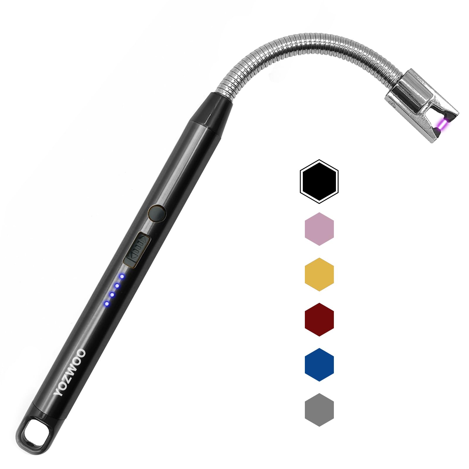 YOZWOO Electric Arc Plasma Lighter - Rechargeable USB C, Windproof, 360 Flexible Neck Design for Candle, Fireworks, Cooking (Black)