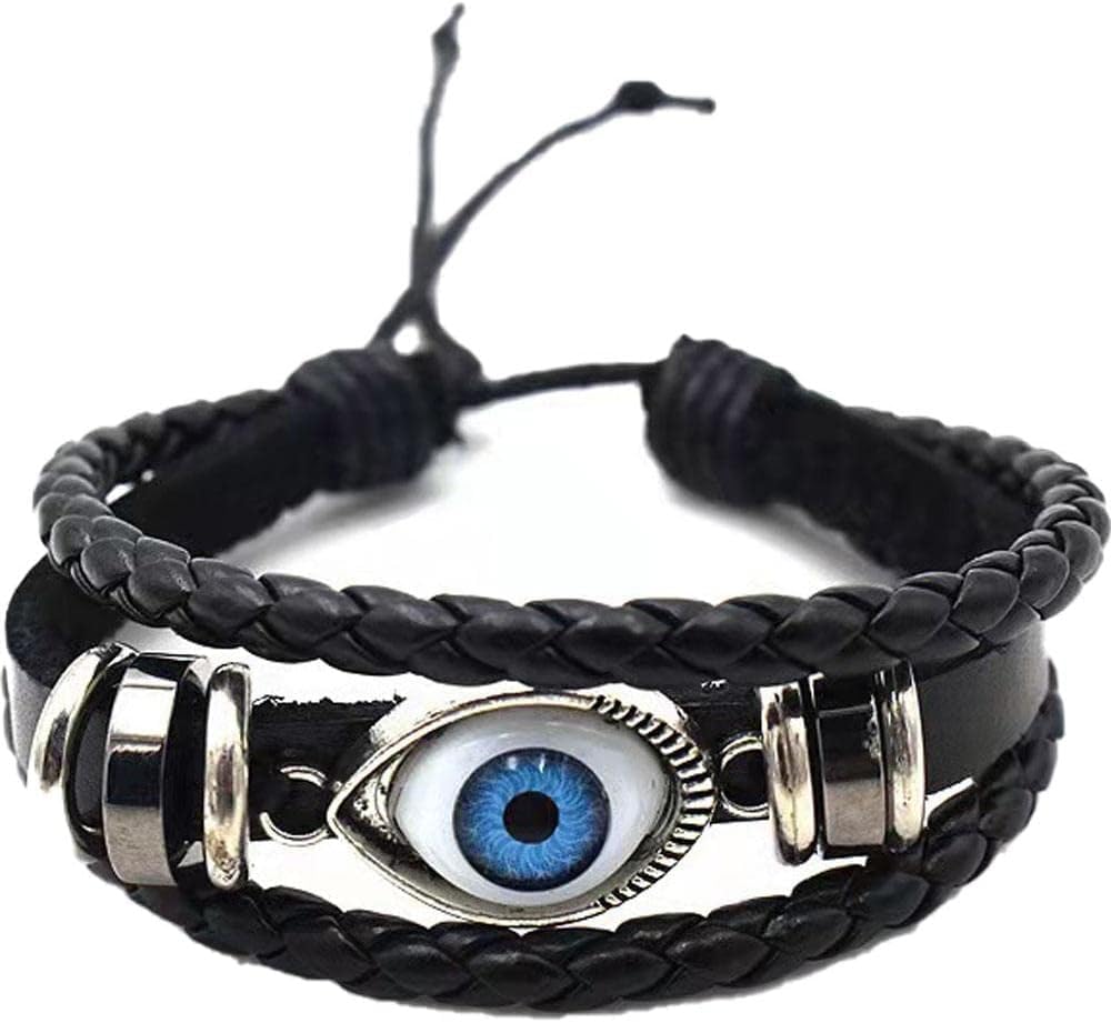 MEENAZ Bracelets for Men Boys Black Leather Bracelet for Men Magnetic-Clasp Leather Mens Evil eye Bracelets for Men | Stylish Combo Silver Stainless Steel Birthday Gift Anniversary Husband -407 (B0CKFJ513Z) Amazon Price History, Amazon Price Tracker