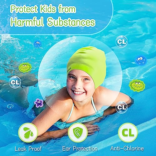 EverSport Kids Swim Caps 6-14 for Girls Long Hair, Large Silicone Swimming Pool Cap for Boys Braids and Dreadlocks Keep Hair Dry Anti Slip Ear Cover Bathing Shower Cap — view 3