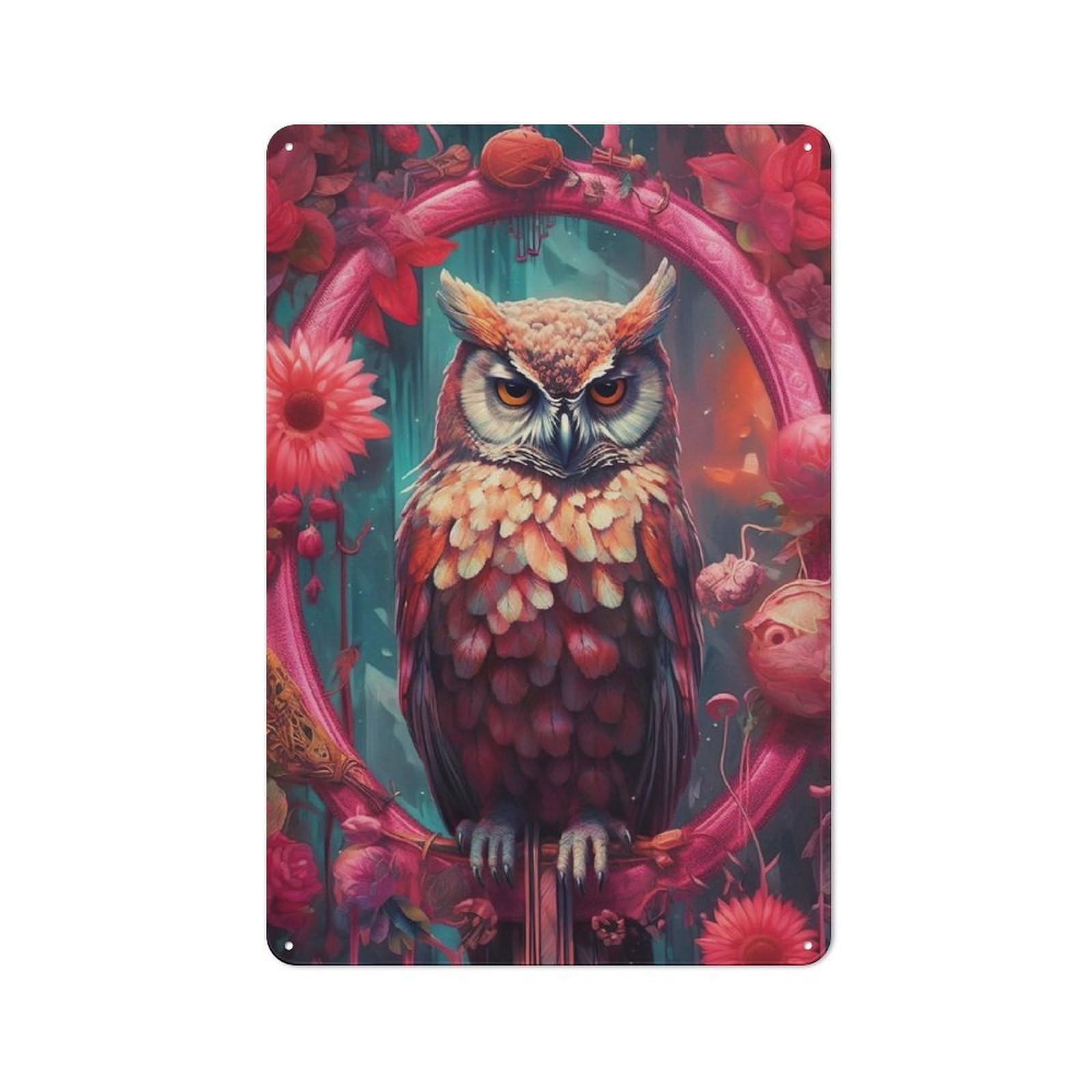 Junmoney Cute Owl Portrait Metal Sign 30X20cm With For Hallway Wall, Rustic Decor, Housewarming Present For People Styling Hallway