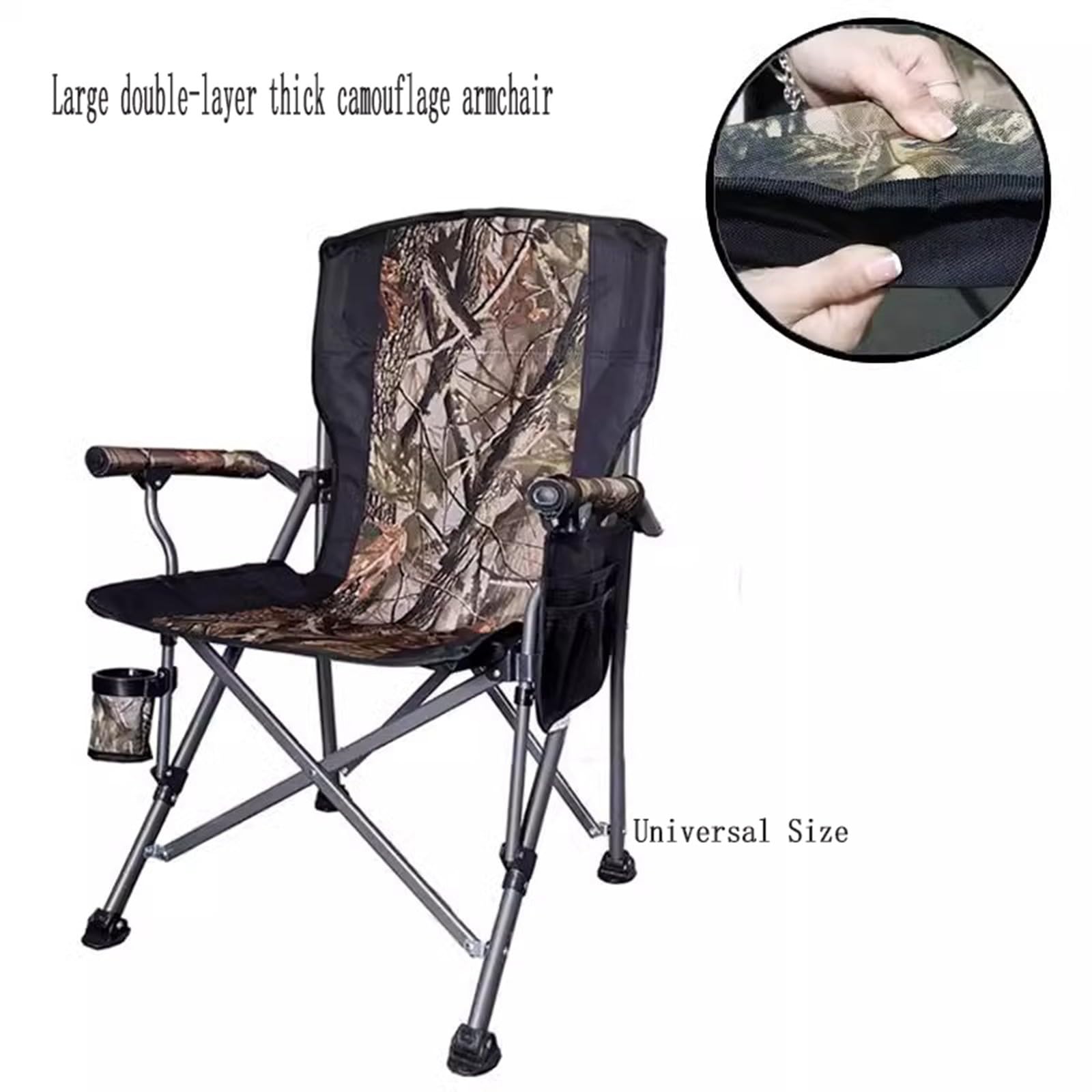 Chaise de Camping Pliable Surdimensionnée Portable avec Porte Gobelets et Accoudoirs Cadre Stable pour Extérieur Intérieur Camping Pêche Couleur Noir Gris E