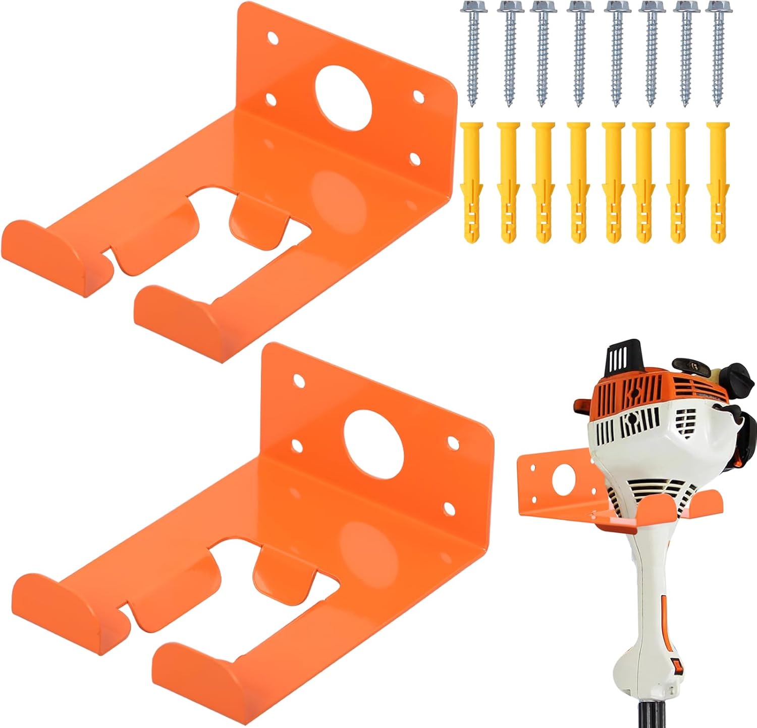WeedEater Rack & Chainsaw Holder - Heavy Duty Garage Organizer Wall Mount for Grass Trimmer,Hedge Trimmer, Backpack Blower, Garden Tools, 2 Pack