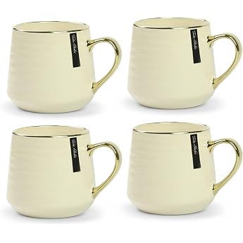 Coffee Cups Set of 4   570 ml   Creamy Cups Made of High-Quality Porcelain   Modern Cup for Coffee Tea & More   Comfortable Handle   Coffee Cup   Coffee Mug Set