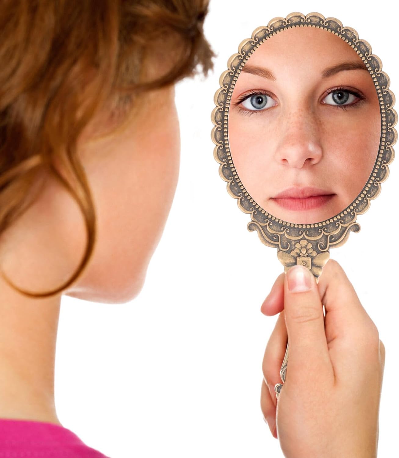 Ipetboom 2 Pack Vintage Hand Mirror Handheld Vanity Mirror for Women Girls 9.84 X 4.52 X 0.39 in Portable Makeup with Comfortable Handle for Travel Home Use