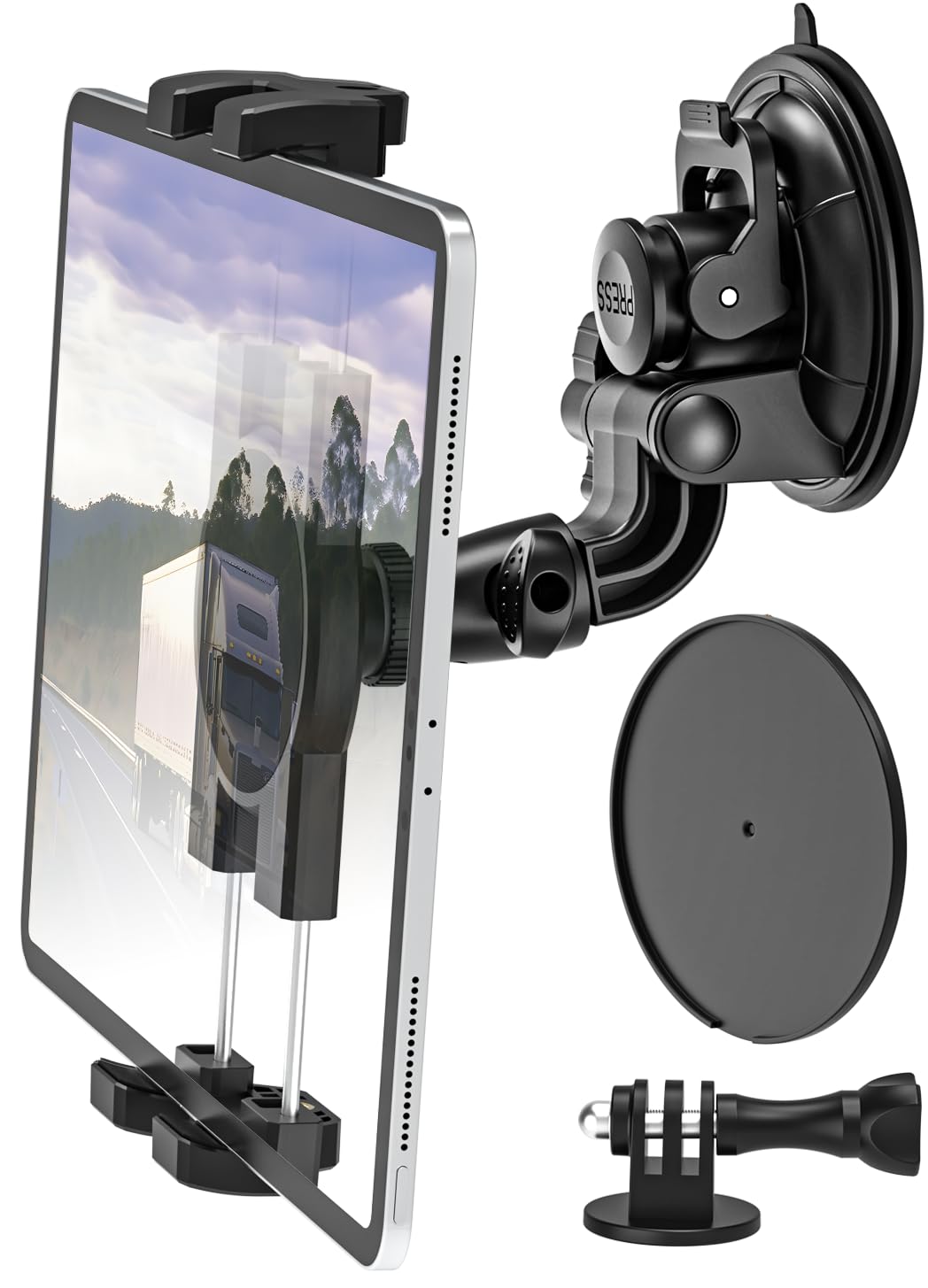 LUFPOOM Schwerlast LKW Windschutzscheibe Tablet/Handy Halterung | Starker Saugnapf, 1/4" Schraube, Passt Für Auto, Armaturenbrett, iPad Pro, Air, Mini, Galaxy, Handys, 4-12.9" Geräte
