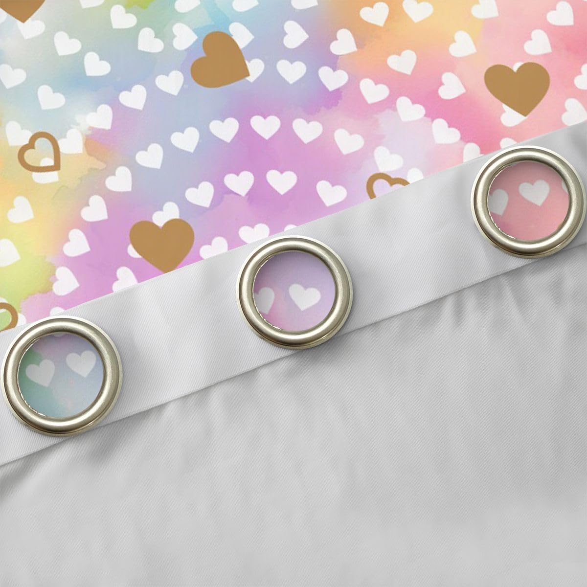 Erosebridal Rainbow Hearts Window Curtain 2 Panels,38"x45" Gold Heart 100% Blackout Curtains for Living Room Lounge Room Valentine Love Geometric Curtains & Drapes Love Heart Window Treatments