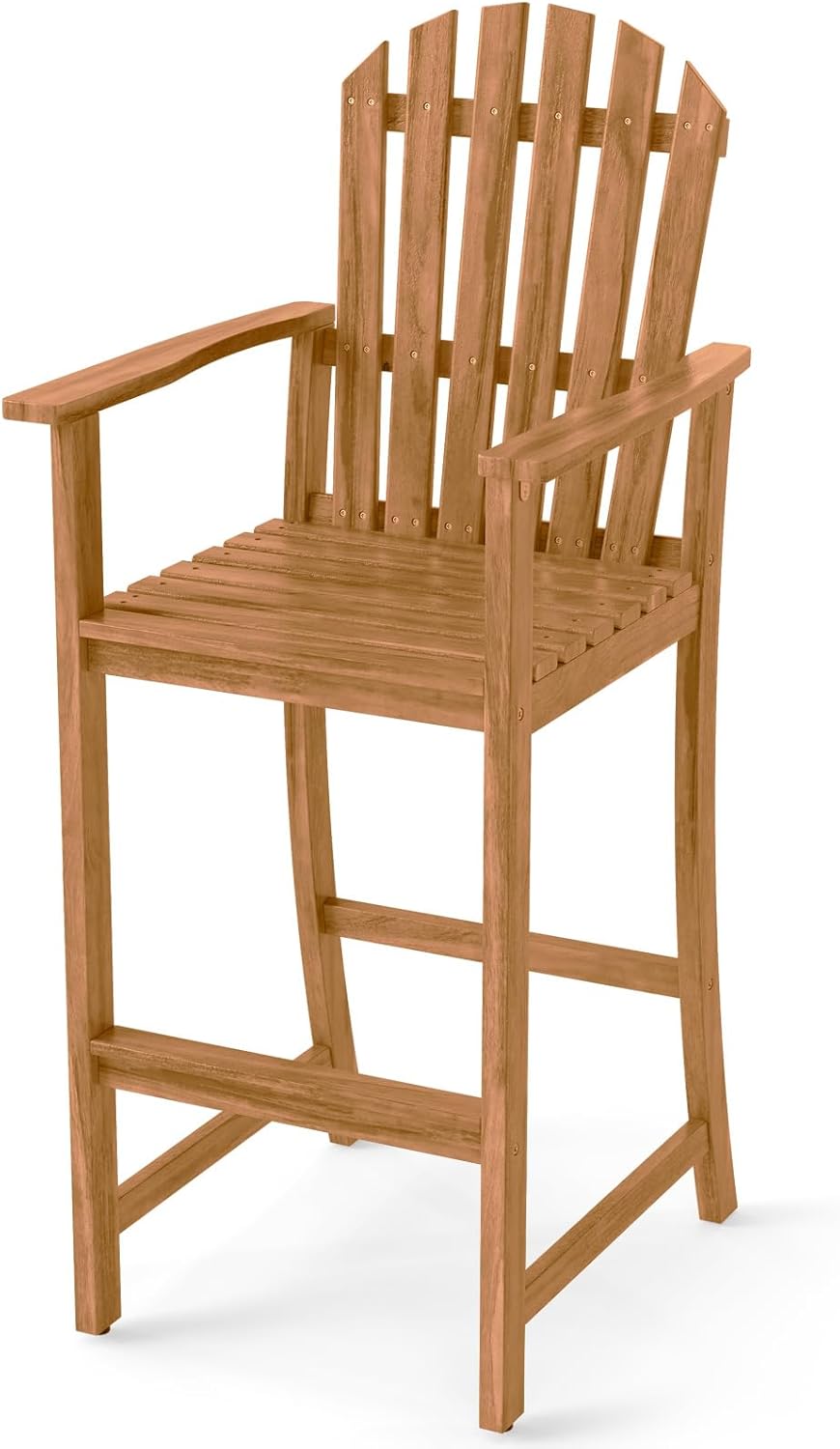 Tangkula Tall Adirondack Chair, Outdoor Acacia Wood Bar Stool with Back, Armrests and Footrest, Bar Height Patio Chair for Balcony, Porch, Deck and Backyard (1,Natural)