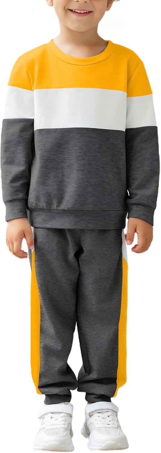 Arshiner Boys Clothes Color Block Sweatshirt & Casual Pants 2Pcs Fall Winter Outfits Set for Kids 2-12 Years