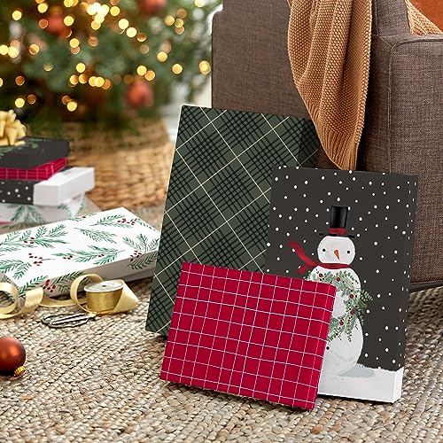 Hallmark Christmas Shirt Boxes for Presents (10 Clothes Boxes with Lids: 3 Small 11", 5 Medium 14", 2 Large 16") Red, Green and Black Plaid, Snowmen, Santa, Winter Greenery - Image 3