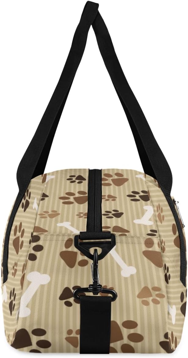 Vintage Animal Dog Paw Print Bone Personalized Kids Duffel Bag for Girls Boys Custom Name Sport Gym Bag Small Overnight Weekender Tote Bag Carry on Teen Dance Bag for Traveling Gymnastic Ballet