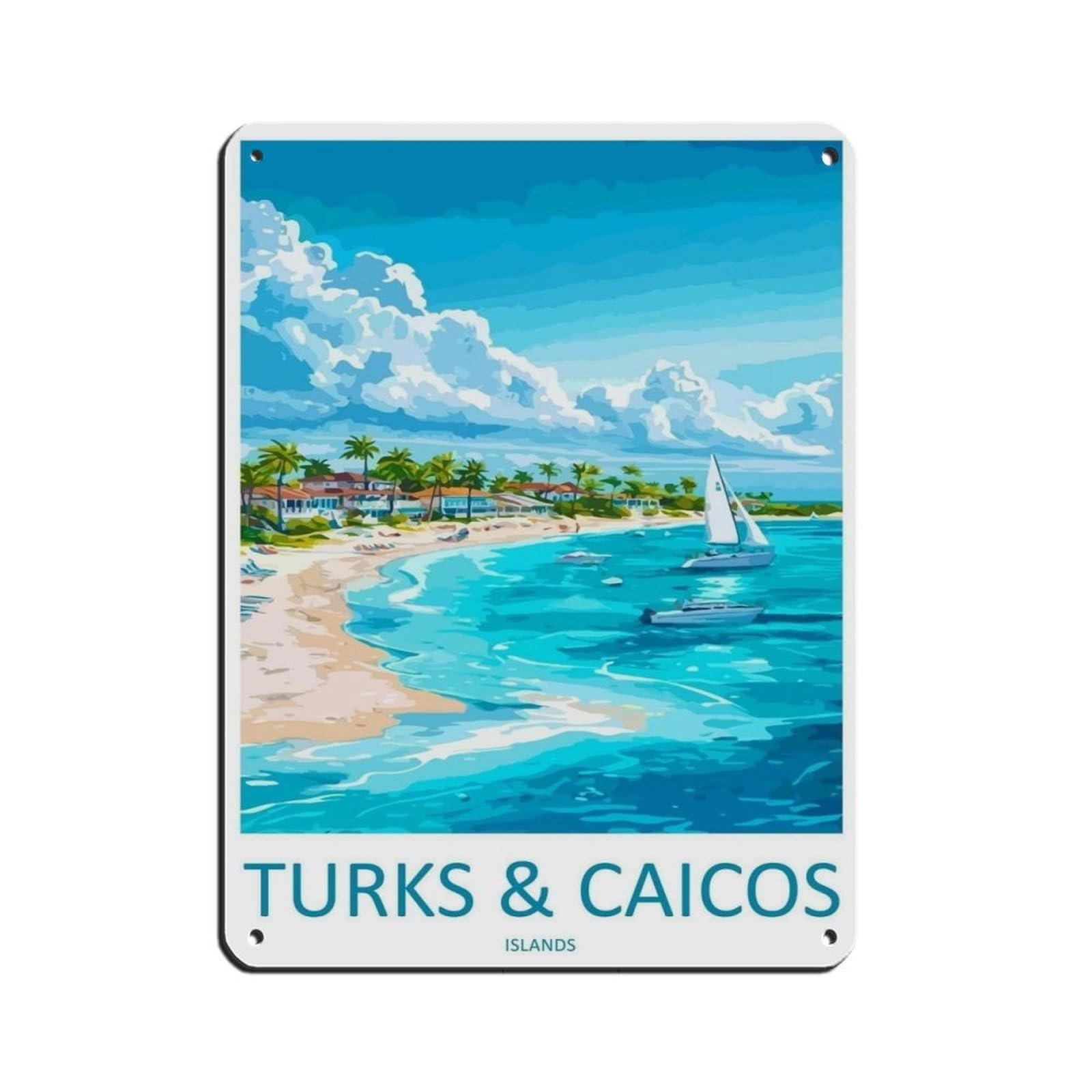 Turks And Caicos Cartoon Travel Poster Retro Poster Metal Tin Sign Chic Art Retro Iron Painting Bar People Cave Cafe Family Garage Poster Wall Decoration 12x16inch(30x40cm)